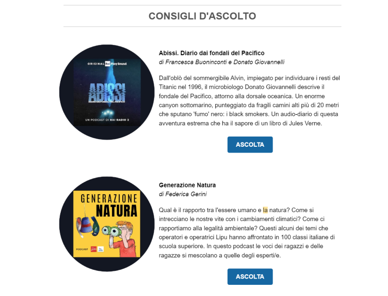 Pagina dalla newsletter per insegnanti