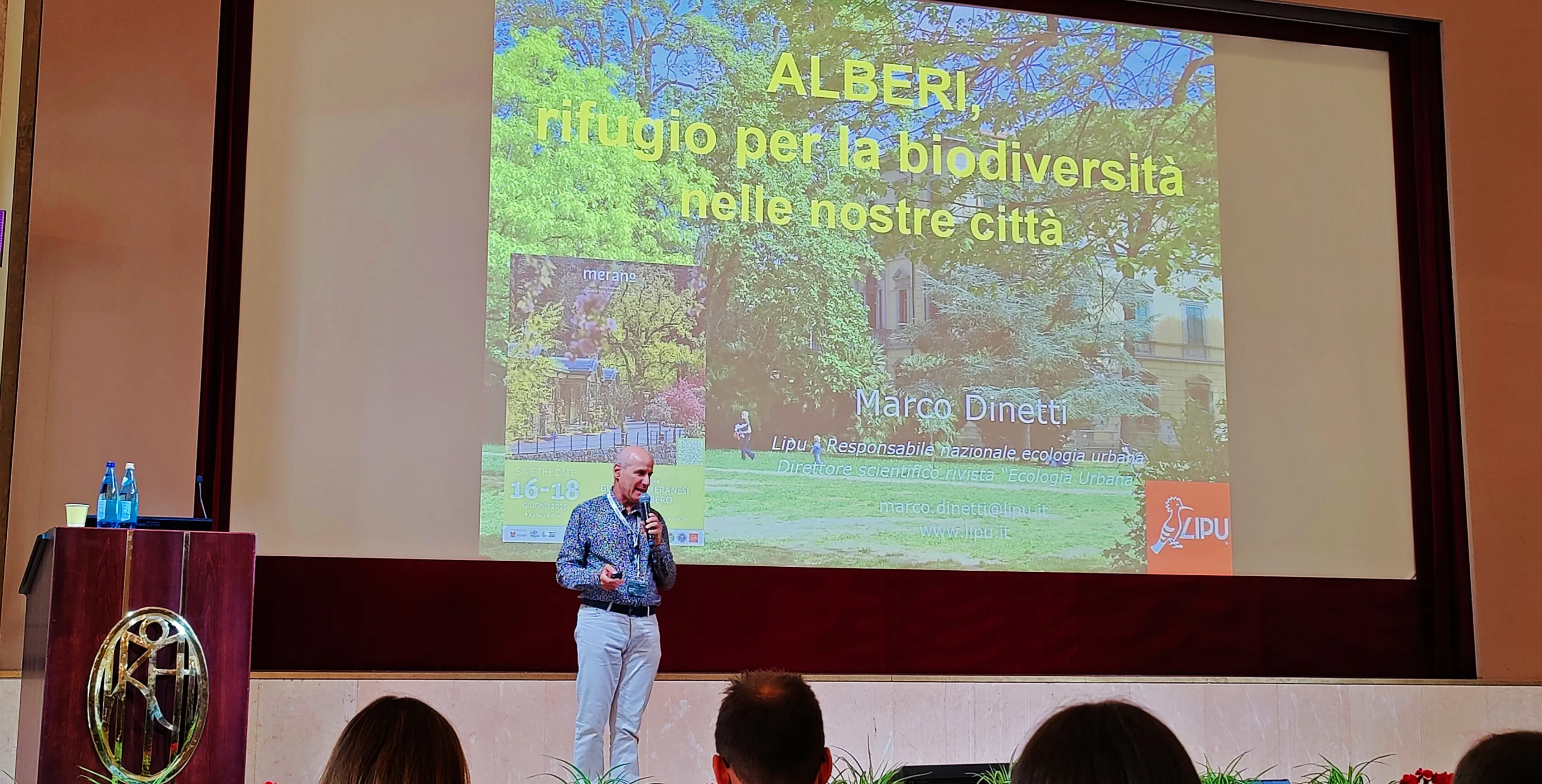 Marco Dinetti durante l'intervento al Congresso di Merano